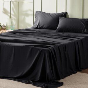 🆕 4 Pieces Black Luxury California King Polyester Microfiber Cooling Bed Sheet